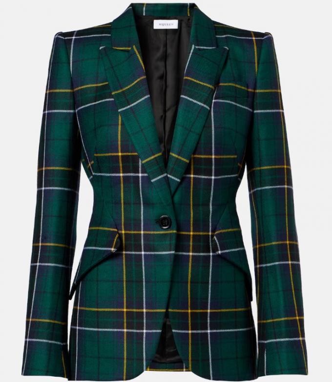 Donkerblauw met groen geruite blazer