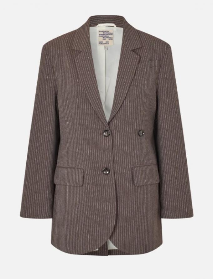 Bruine blazer met subtiele krijtstreep