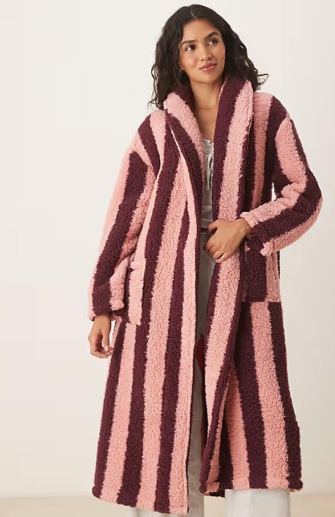 Fleece badjas met strepen