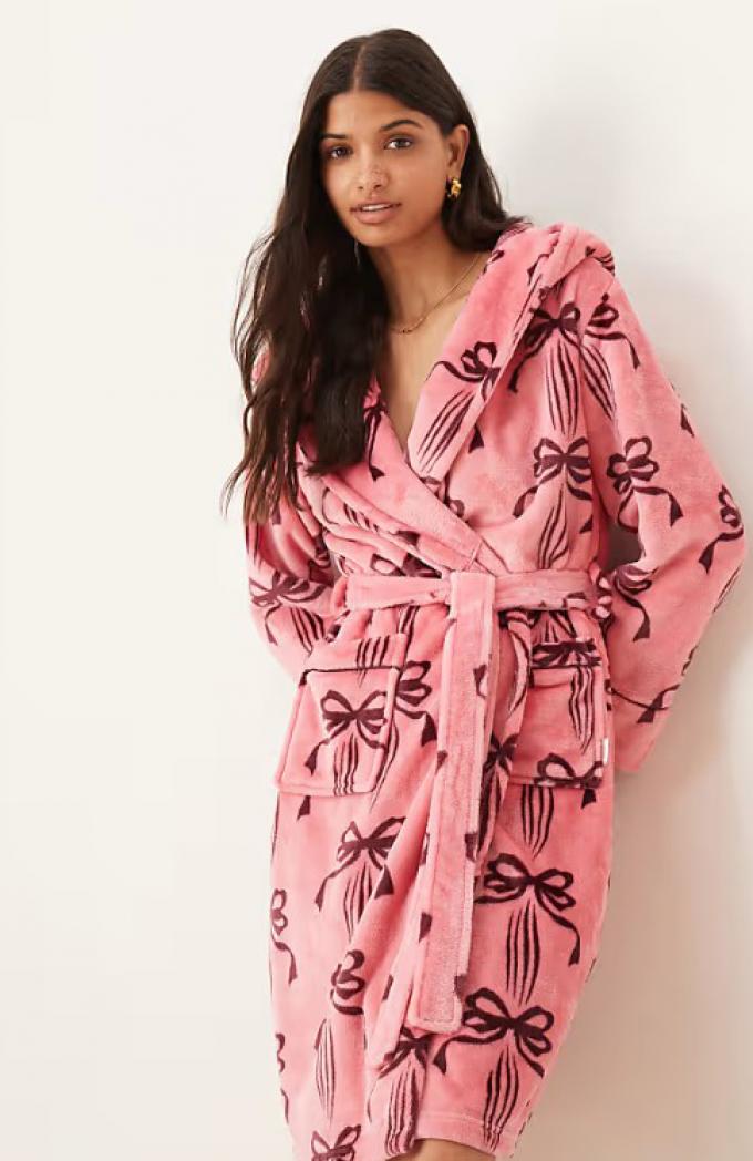 Fleece badjas met strikjes