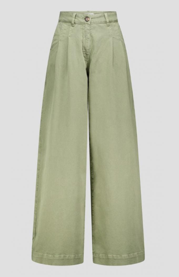 Wijde groene jeans met bandplooien