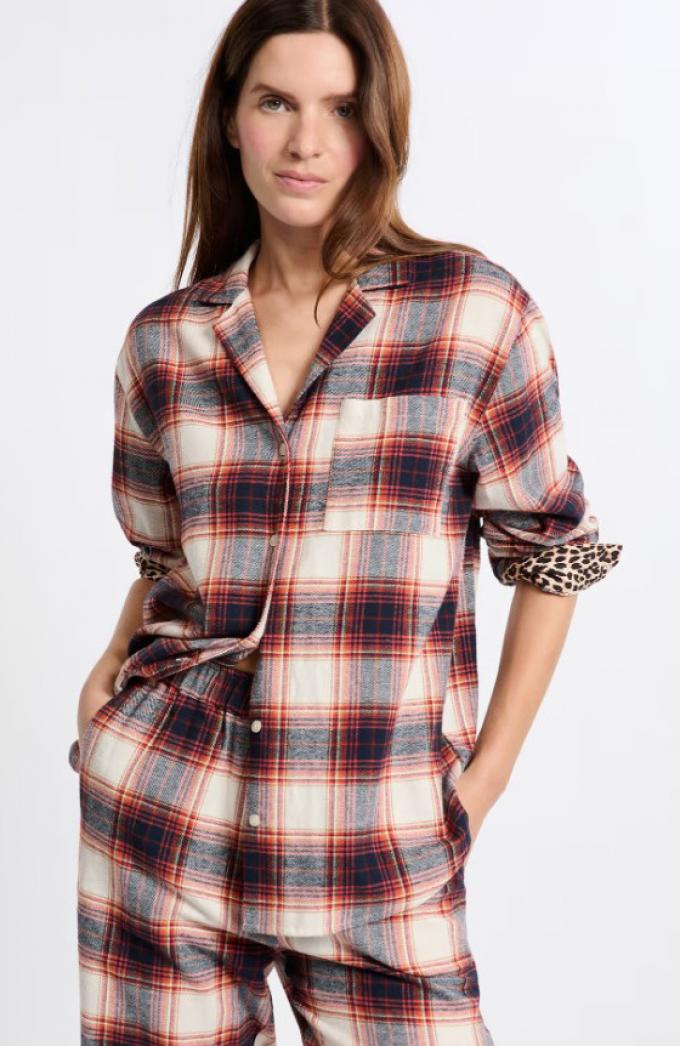 Geruite pyjama met luipaardprint