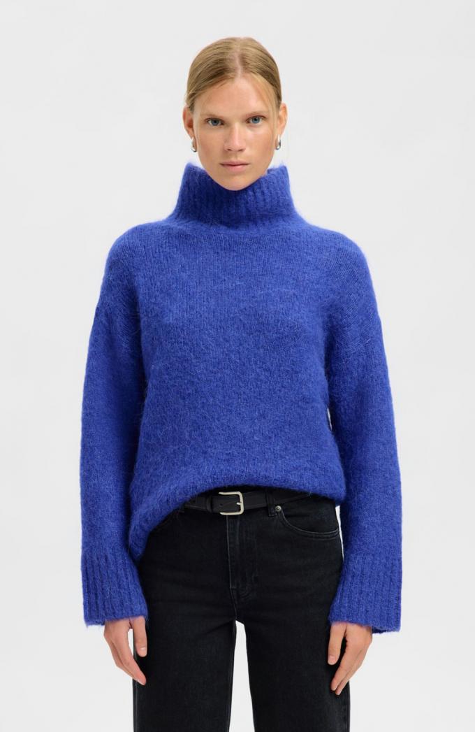 Petrolblauwe rolkraagtrui