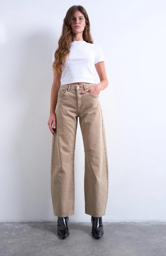 Beige barrelbroek