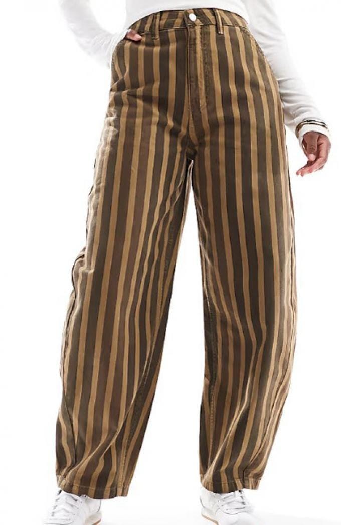 La pantalon barrel ligné