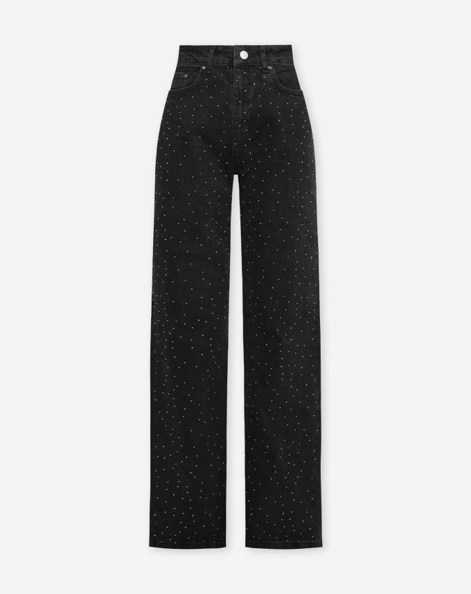 Jeans noir taille haute et strass