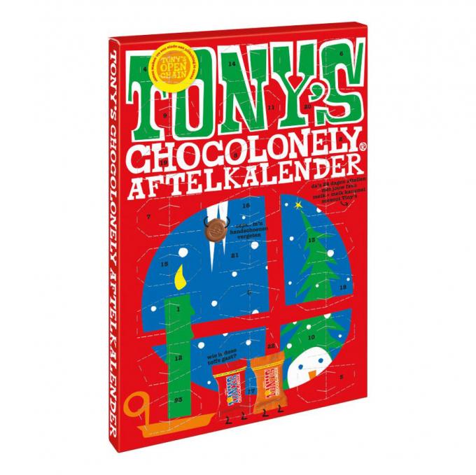 Adventskalender met Tony's Chocolonely-melkchocolade karamel-zeezout