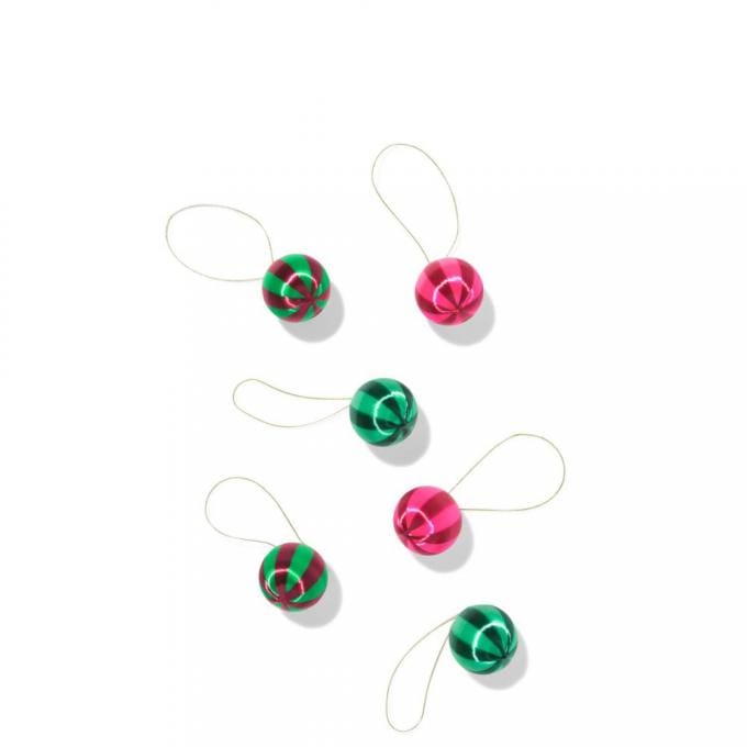 Groen-roze gestreepte satijnen kerstbal 