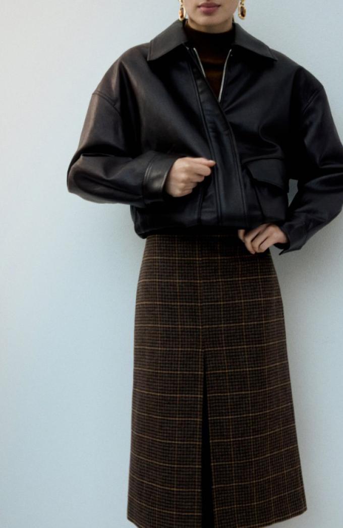 Geruite midirok van wolblend