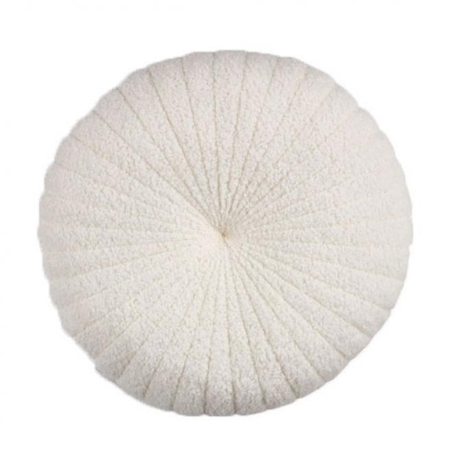 Rond sierkussen ‘KUGLEASK’ in witte teddystof