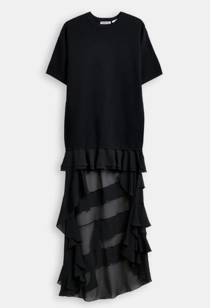 Zwarte gebreide jurk met ruches