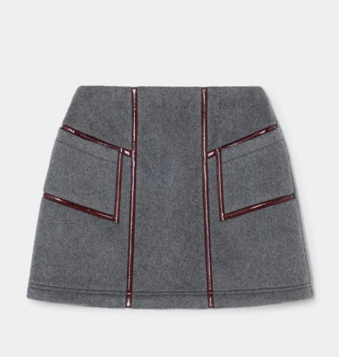 Wollen rokje met leren stiksels