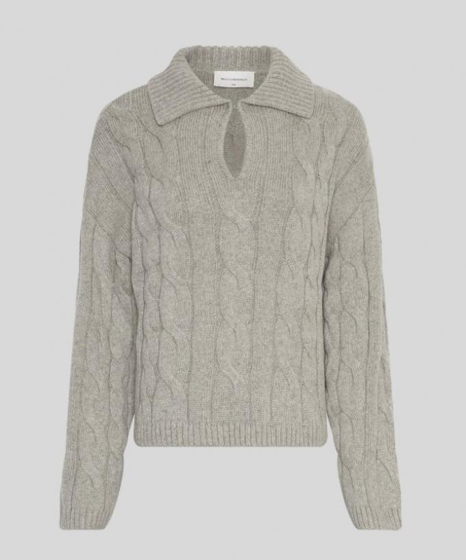 Grijze kabeltrui in merinowol