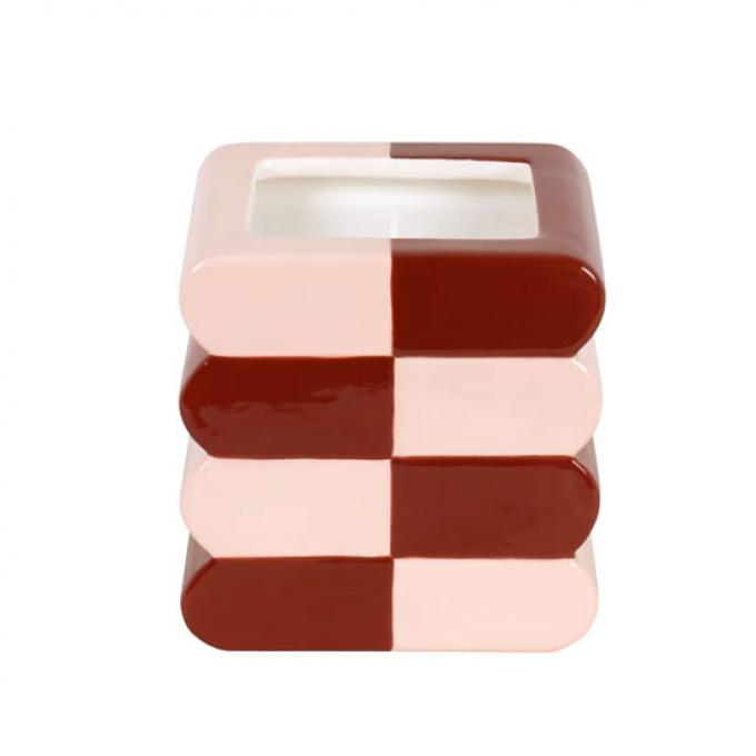 Geurkaars 'Hoxton' in keramieken rood-roze houder