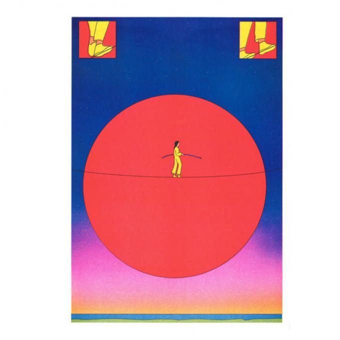 Felgekleurde poster touwdanseres van María Medem