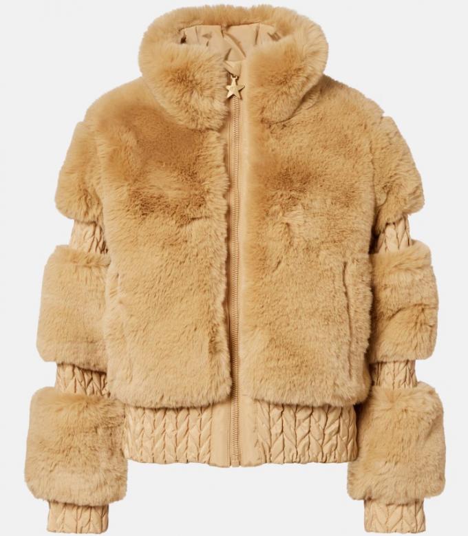 Beige cropped jasje met faux-fur 