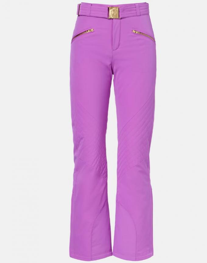 Fuchsia skibroek met flared pijpen en gouden gesp