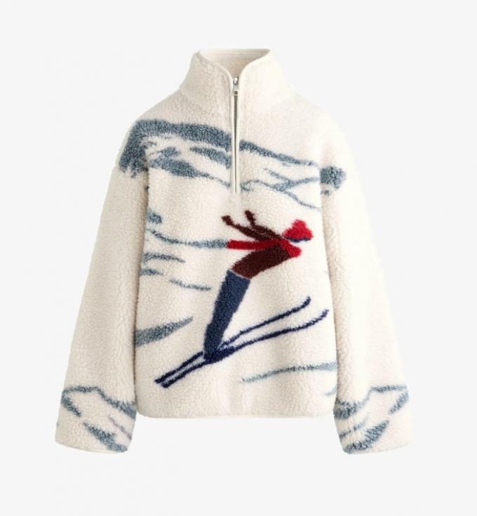 Witte fleecetrui met alpineprint 