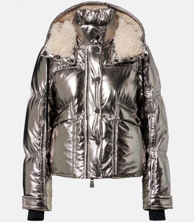 Gewatteerde ski-jas in metallic met faux-fur 