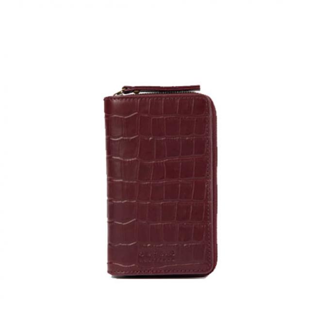 Bordeaux leren portefeuille 'Jett' in krokodillenprint