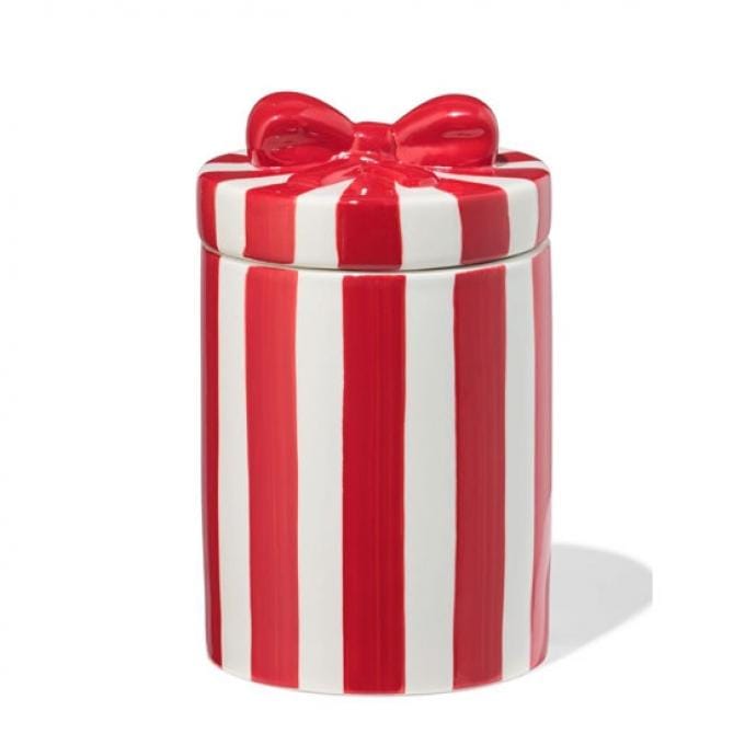 Rode keramieken snoeppot met strikje