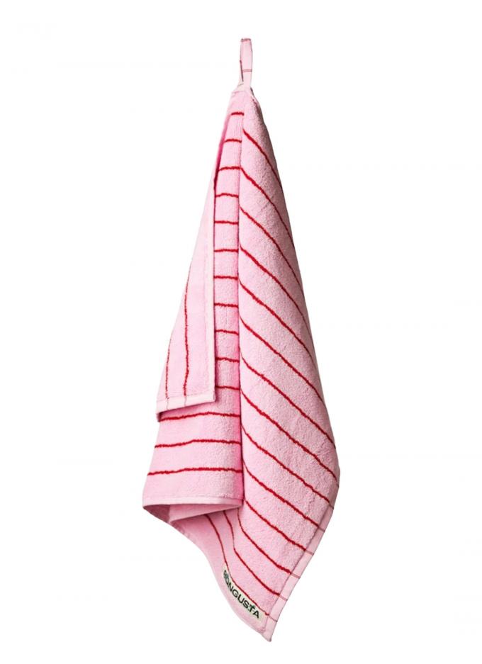 Rood-roze gestreepte badhanddoek