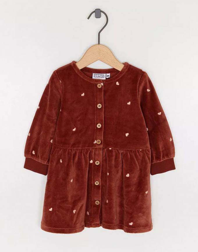 Fluwelen jurk met geborduurde hartjes