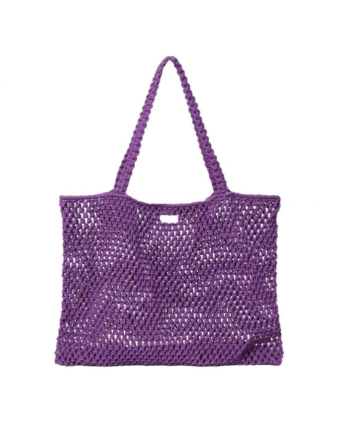 Paarse macramé strandtas