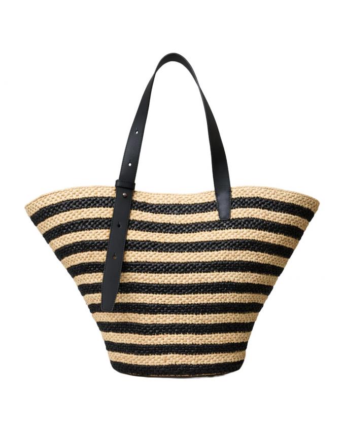 Gestreepte raffia strandtas 