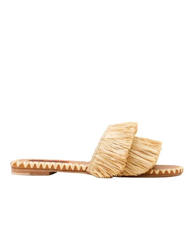 Raffia slippers met franjes