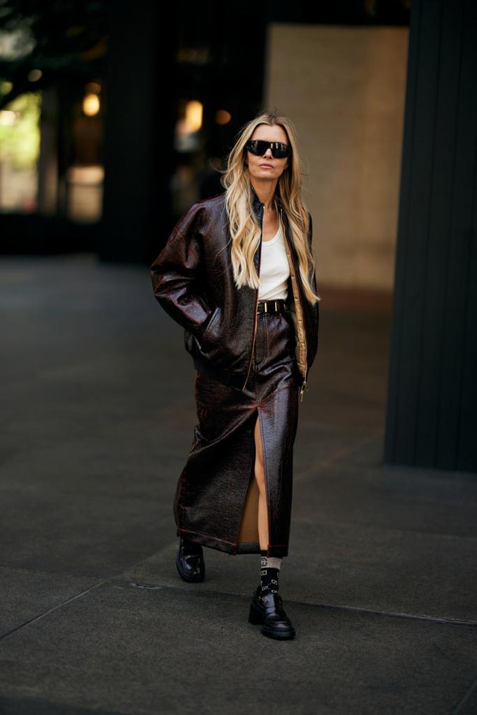 co-ord in bruin leer