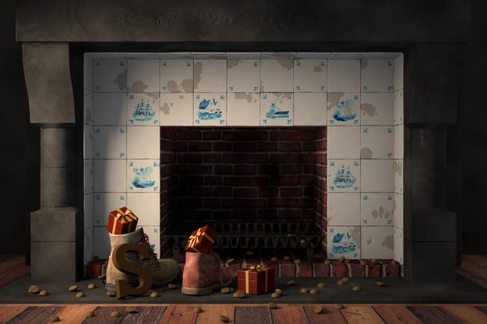 Shoes by the fireplace for the Dutch holiday Sinterklaas