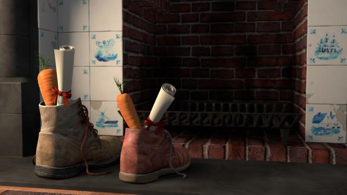 Shoes by the fireplace for the Dutch holiday Sinterklaas