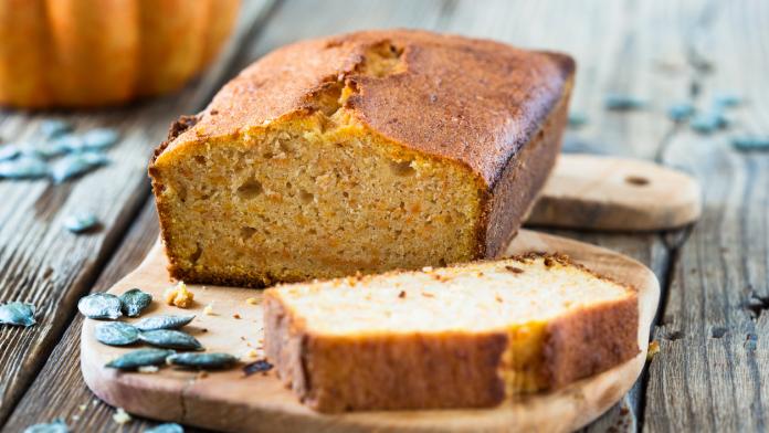 Homemade pound cake baked in a loaf pan