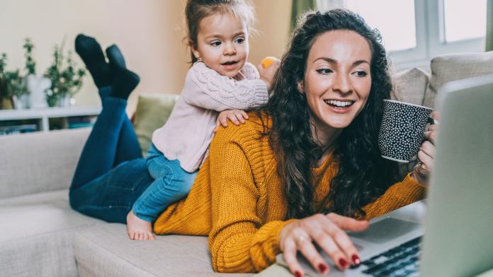 Mother and daughter Having fun online