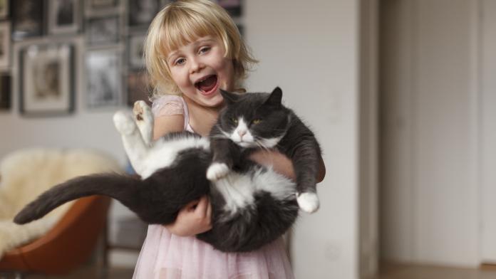 Happy girl with cat Werelddierendag