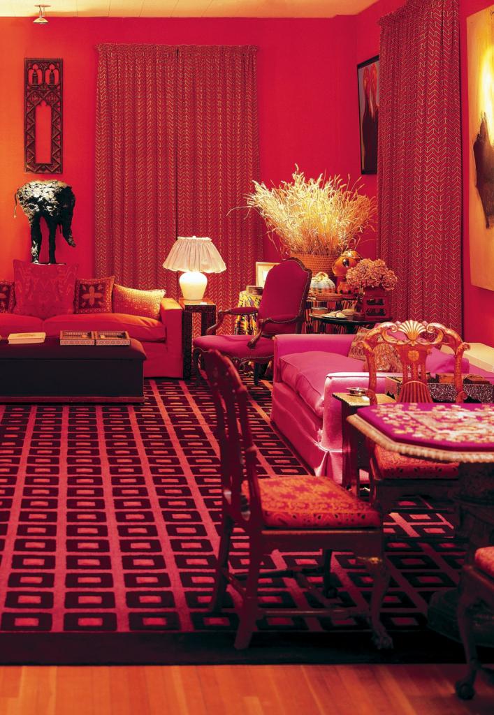 De woonkamer ten huize David Hicks in Oxfordhire in 1973