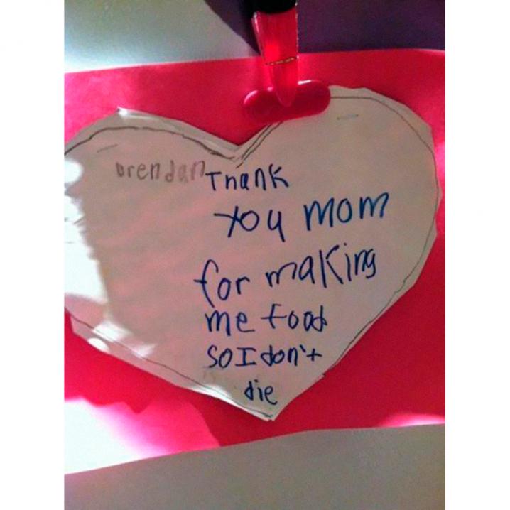 'Thank you mom for making me food so I don't die.'