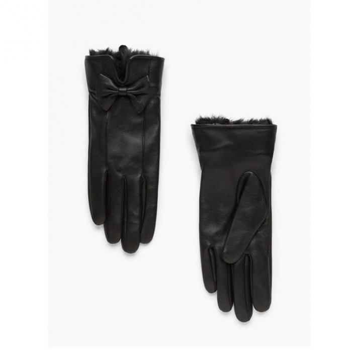 Zwarte leren handschoenen met strik