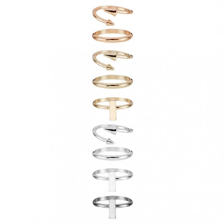 Set van 9 ringen in mixed metals