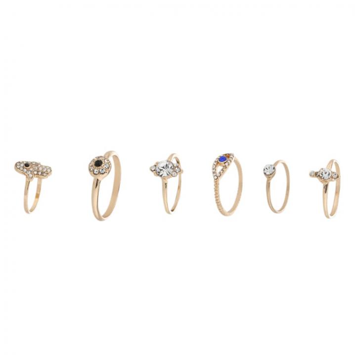 Set van 6 goudkleurige ringen met steentjes