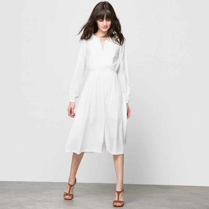 Witte midi-jurk met lange mouwen