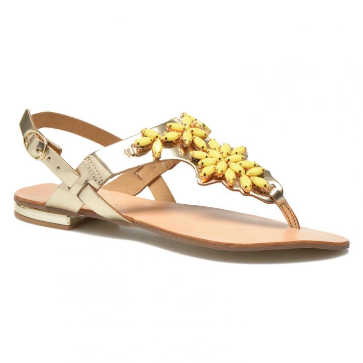Goudkleurige sandalen met gele steentjes