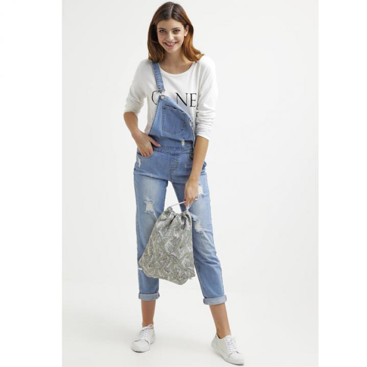 Distresssed denim salopette