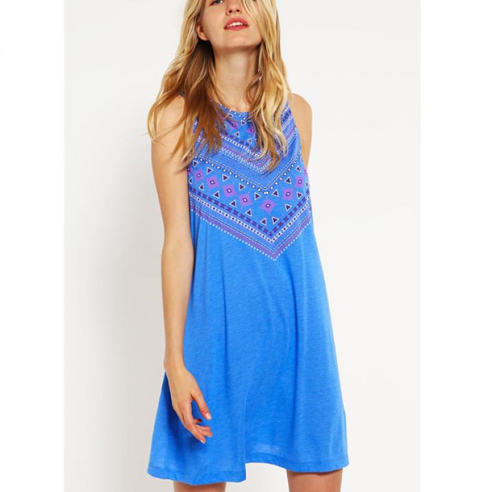Blauwe jurk met print