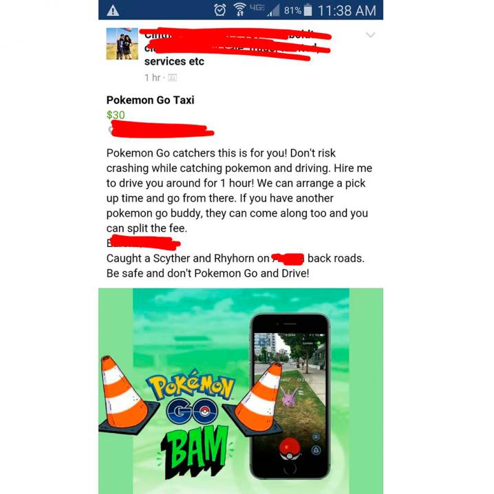 Een taxidienst voor Pokémon-jagers: slim gezien. 