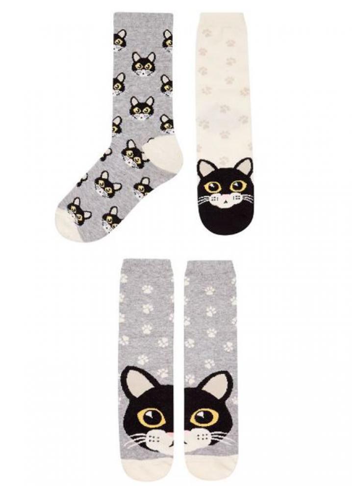 Set van 3 paar sokken met katten(prints)