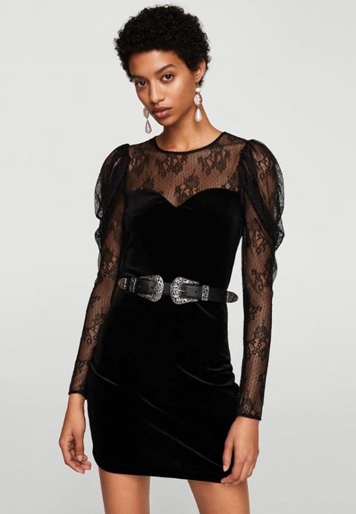 mango robe noire dentelle