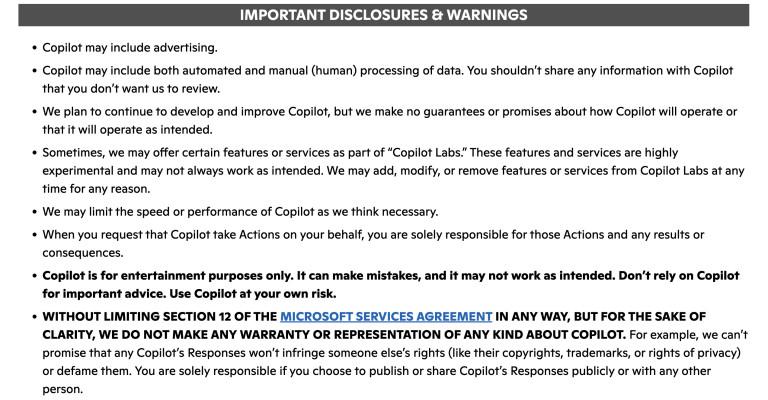Dans ses conditions d’utilisation, Microsoft précise que son assistant ...