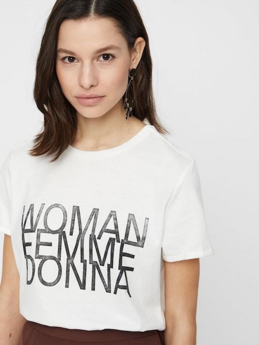 Femmes Imprimé T-shirt à encolure ras-du-cou Slogan Coupe Ample Hip Longueur Nouvelle Dame Tunique FB330
